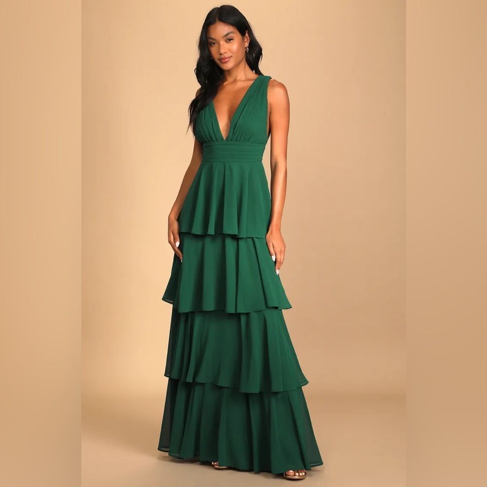 Lulus Amazing Evening Hunter Green Tiered Maxi Dress